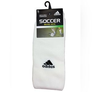 Adidas Large Men's Shoe Size 9-13 White Logo Soccer Metro Socks 1 Pair NWT‎